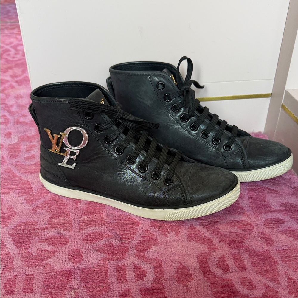 Louis Vuitton Black and Gold High-Top Sneakers